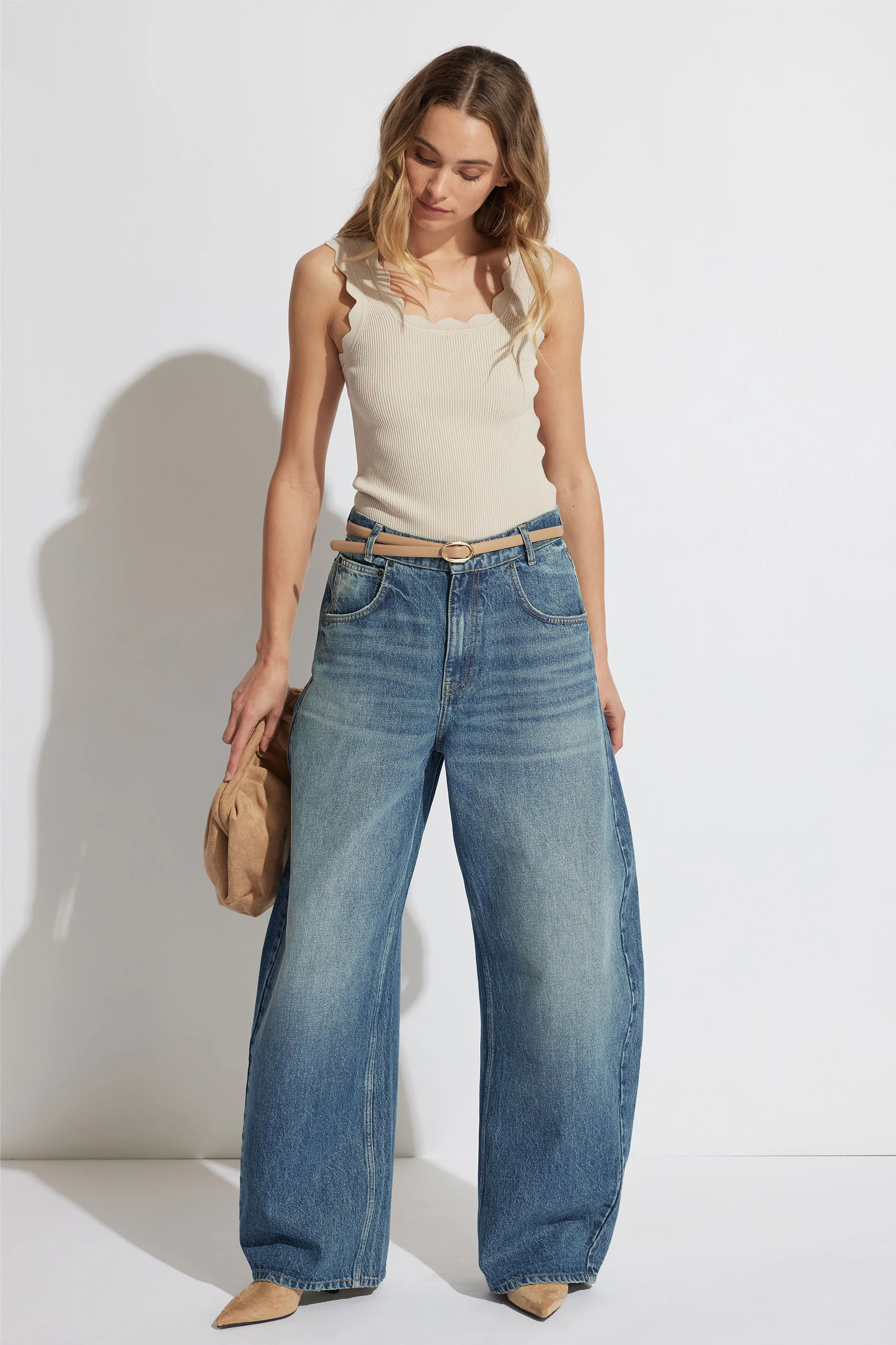 Kai Scallop Edge Tank - Beige | DECJUBA | DECJUBA