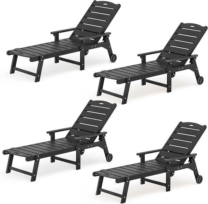 LUE BONA Outdoor Chaise Lounge Chairs Set of 4, HDPS Chaise Lounger, 5 Positions Adjustable Loung... | Amazon (US)
