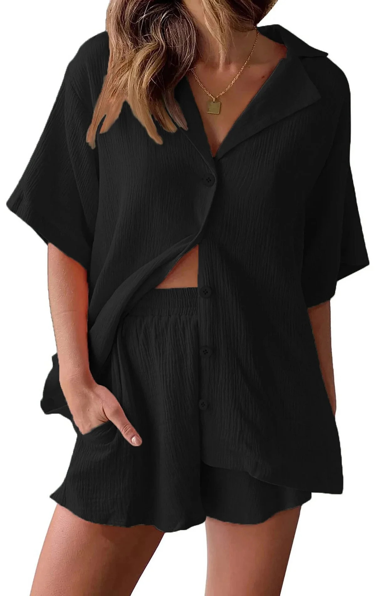 Fantaslook 2 Piece Lounge Sets for Women Button Down Shirts and Shorts Casual Set Short Sleeve Su... | Walmart (US)