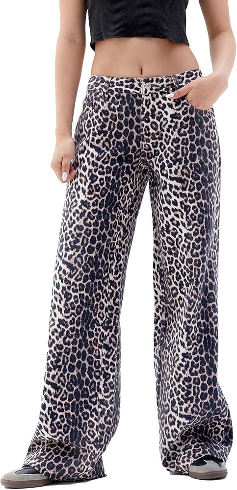 PacSun Women's Casey Leopard Low Rise Baggy Jeans | Amazon (US)