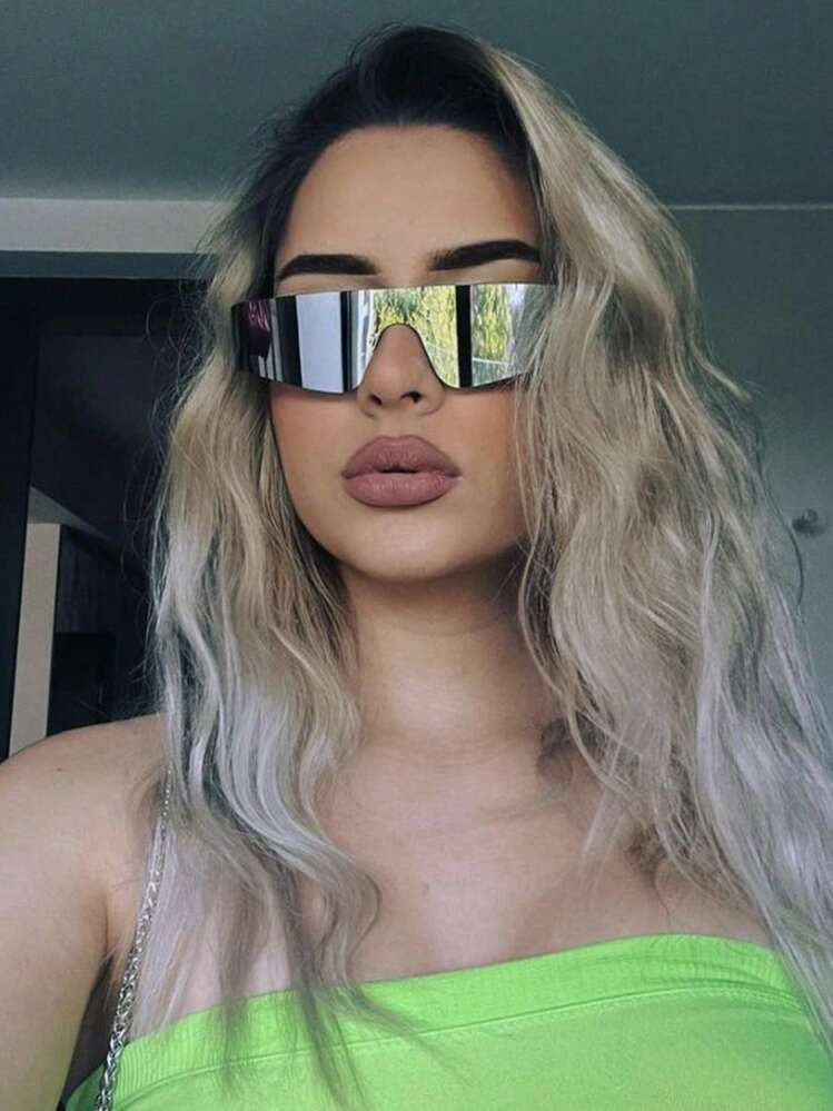 1pc Unisex One-Piece Frameless Future Punk Y2k Style Cycling Sport Fashion Glasses With Mirrored ... | SHEIN