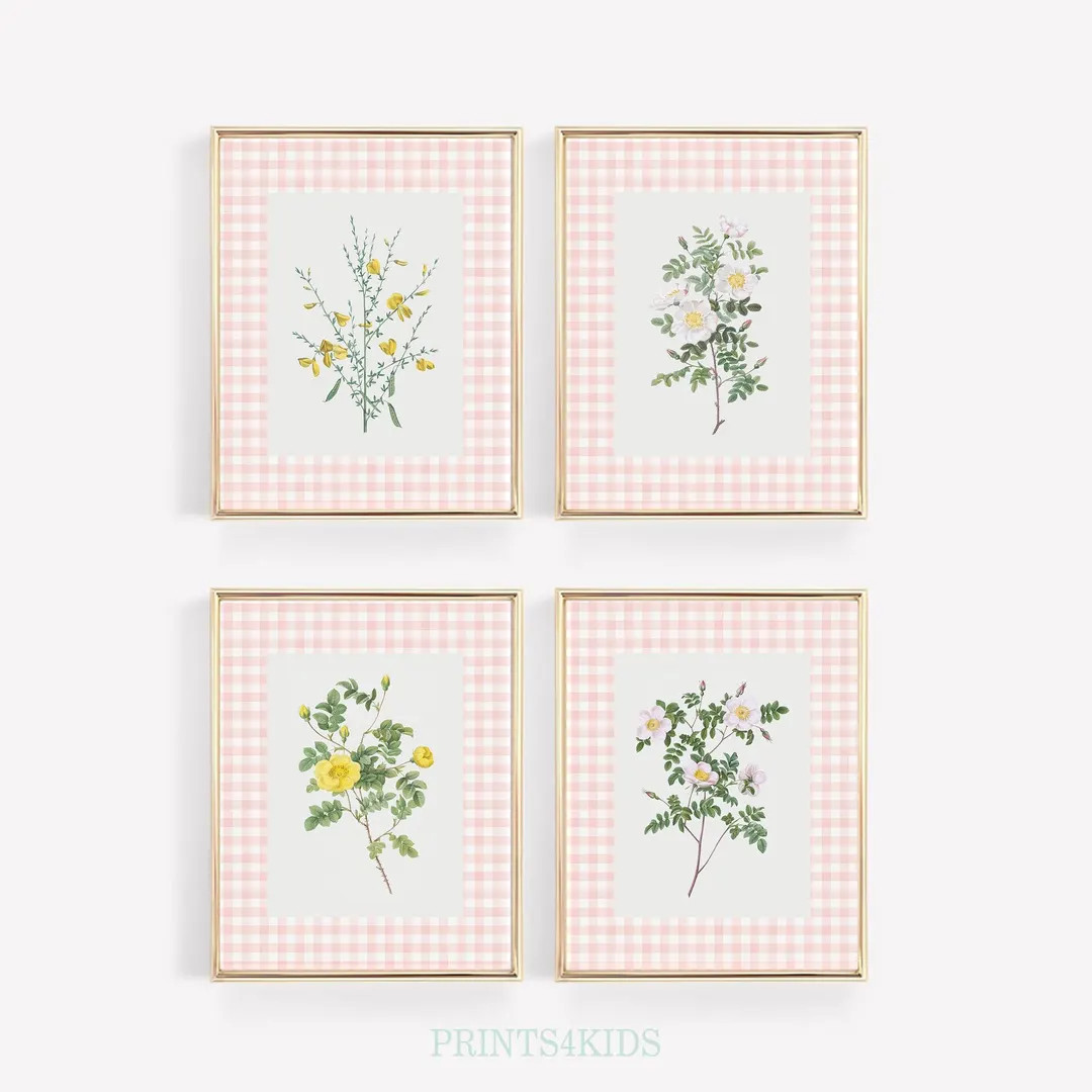 Wildflower Set of 4 Prints, Girls Room Decor, Floral Nursery Wall Decor, Vintage Nursery Art, Wat... | Etsy (US)