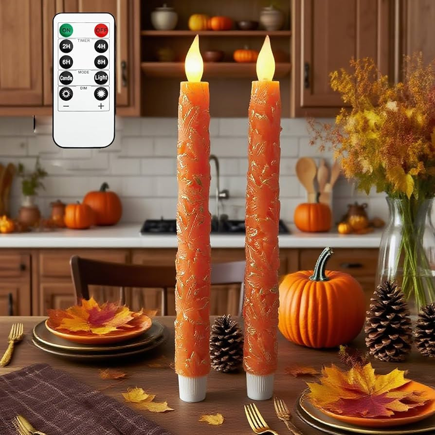 Orange Flameless Taper Candles 11 Inch Fall Decor Maple Leaf Battery Operated Candle with Remote ... | Amazon (US)