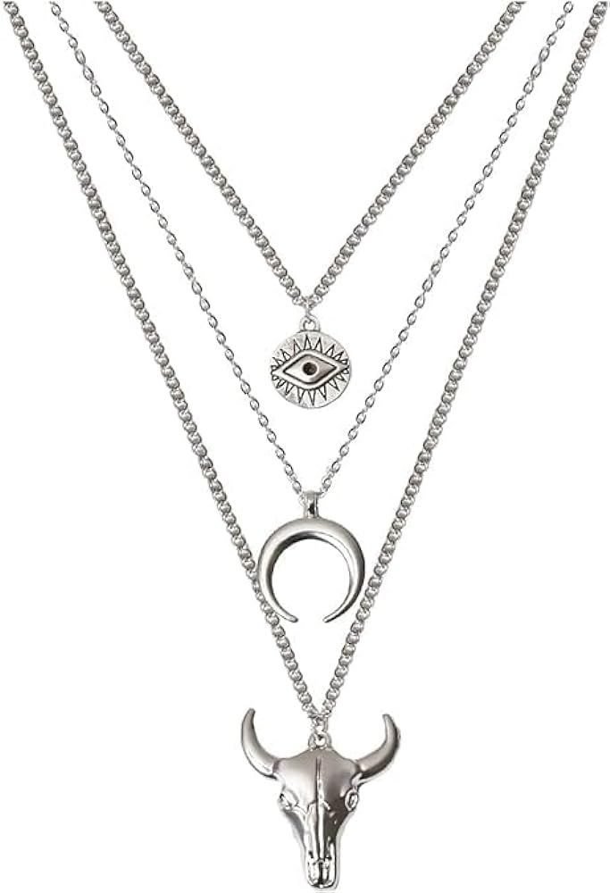 JHJEWH Boho Layered Necklace Silver Crescent Pendant Necklace Cowboy Cowgirls Western Women's Nec... | Amazon (US)