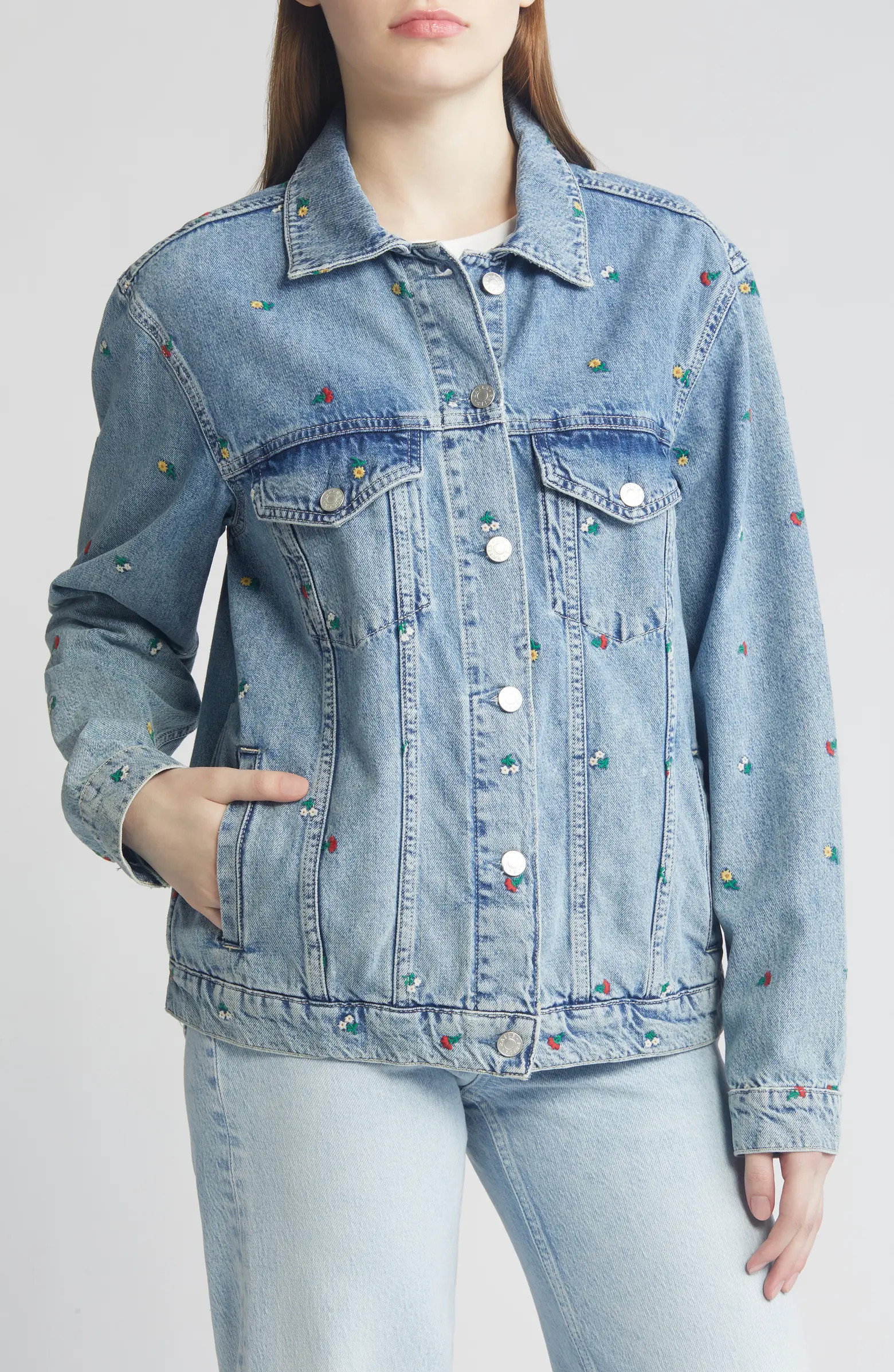 Rails Grove Floral Embroidery Denim Trucker Jacket | Nordstrom | Nordstrom