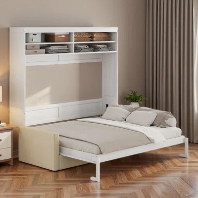 Queen Murphy Bed With Couch Sofa And Shelves | Wayfair North America