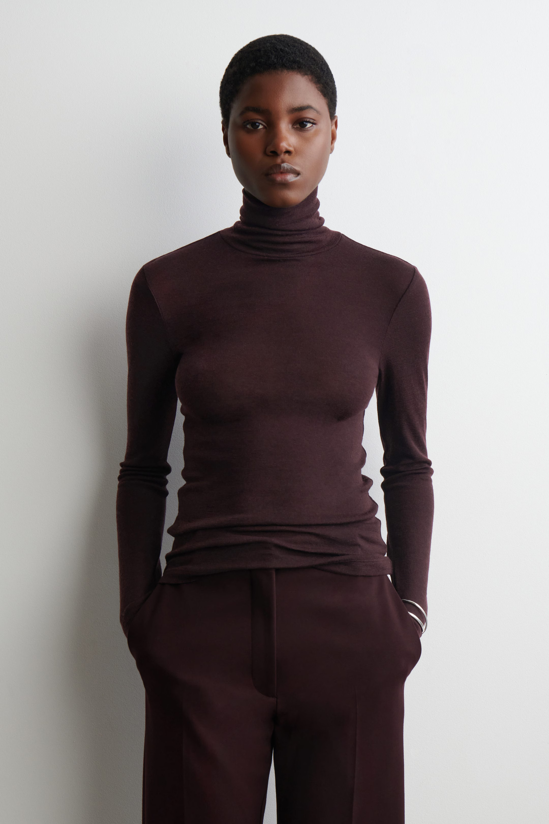 MERINO WOOL HIGH-NECK TOP - BURGUNDY MÉLANGE | COS GB | COS UK