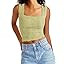 PICPUNMAK Women Square Neck Wide Straps Crop Tank Tops Flower Lettuce Trim Crop Vest Slim Fitted ... | Amazon (US)