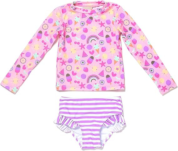 Coast & Crest Long Sleeve Rash Guard 2 Piece Swimsuit Set | Amazon (US)