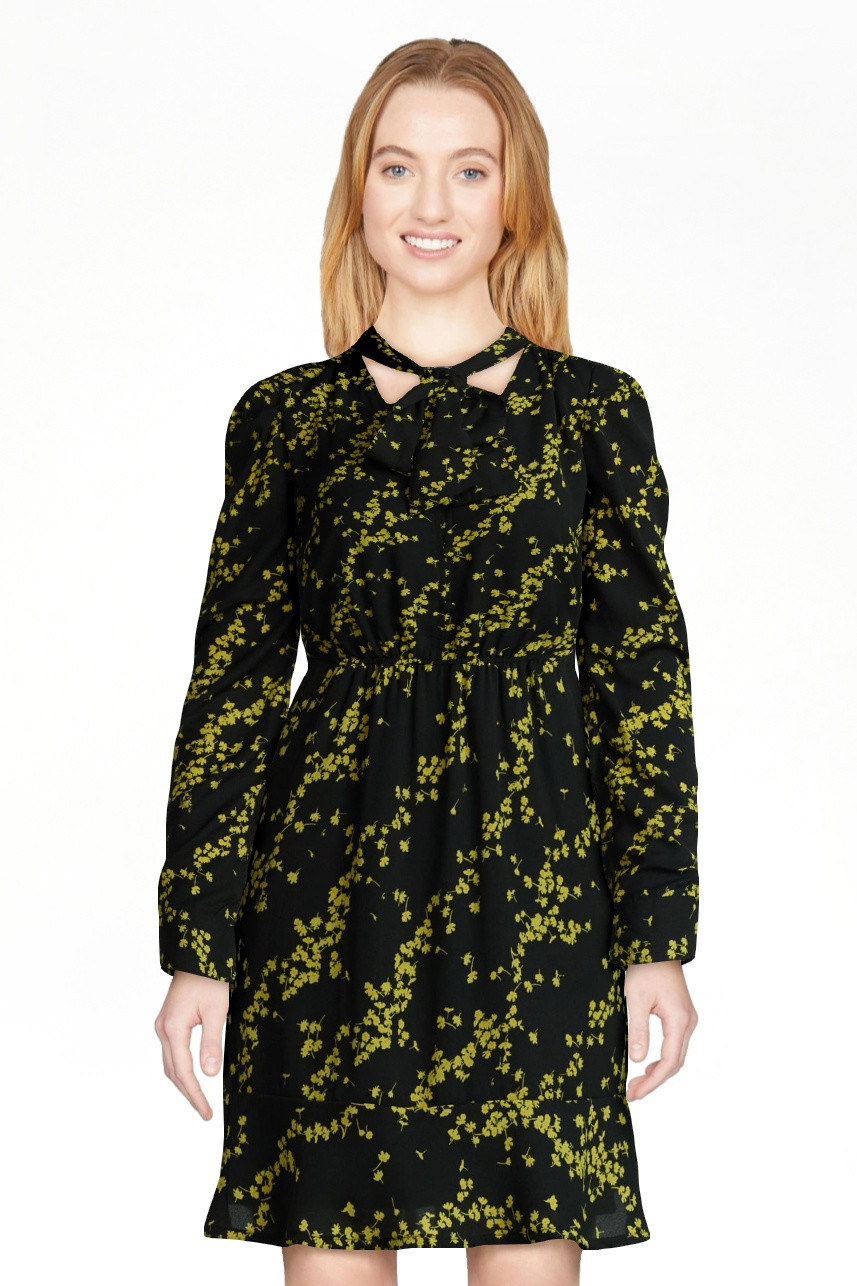 Scoop Women’s Tie Neck Mini Dress with Ruched Sleeves, Sizes XS-XXL | Walmart (US)