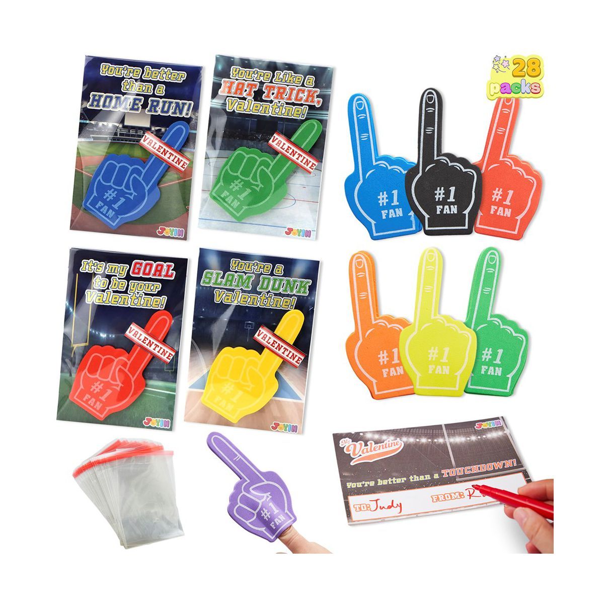 Syncfun 28Pcs Kids Valentines Cards with Foam Fingers-Classroom Exchange Gifts classroom hockey v... | Target
