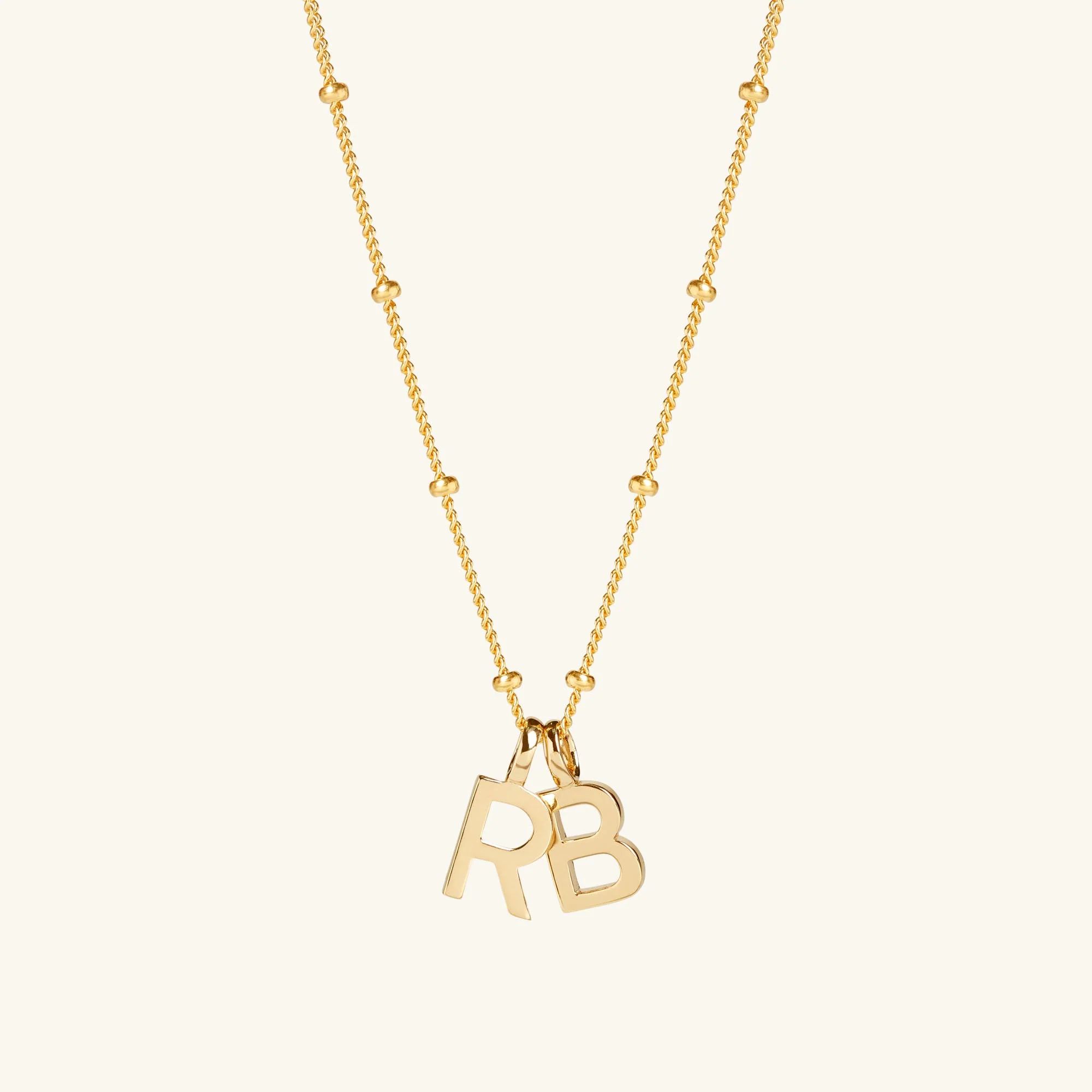 Double Letter, 18ct Gold-Plated Vermeil On Sterling Silver, Women's Necklace with Bead Chain | Muru Jewellery.