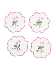 Set Of 4 Linen Candy Cane Embroidered Coasters | TJ Maxx