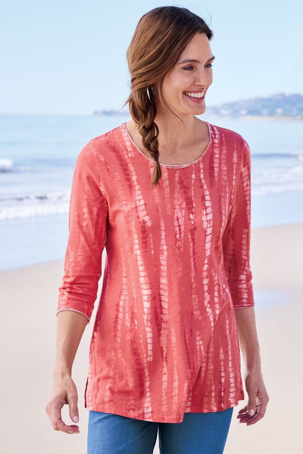 Slub Knit Jewel Neck 3/4 Slv Tunic | Soft Surroundings