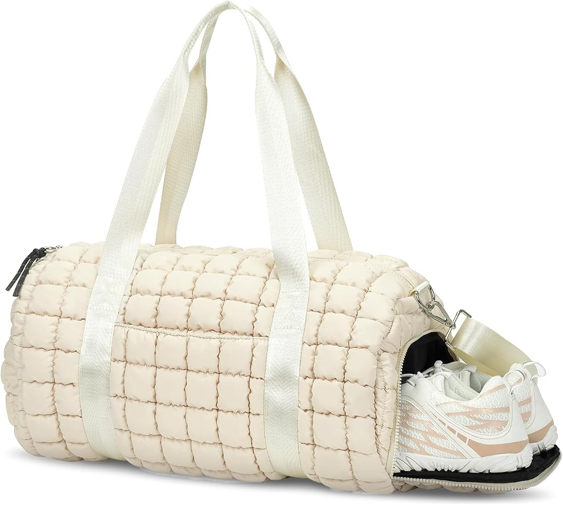 Lushandy Quilted Duffel Bag for Women, Puffer Gym Duffle Bag with Shoe Compartment Puffy Duffle B... | Amazon (US)
