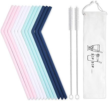 12 Pack Reusable Silicone Drinking Straws with Case - Regular Size - Long Flexible Straws for 20o... | Amazon (US)