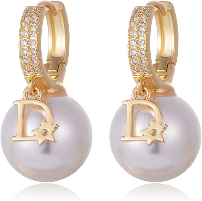 GAUEIOUR D Pearl Dangle Earrings,Pearl Shell Pearl Full Diamond Ear Buckle Earrings for Women, Ho... | Amazon (UK)