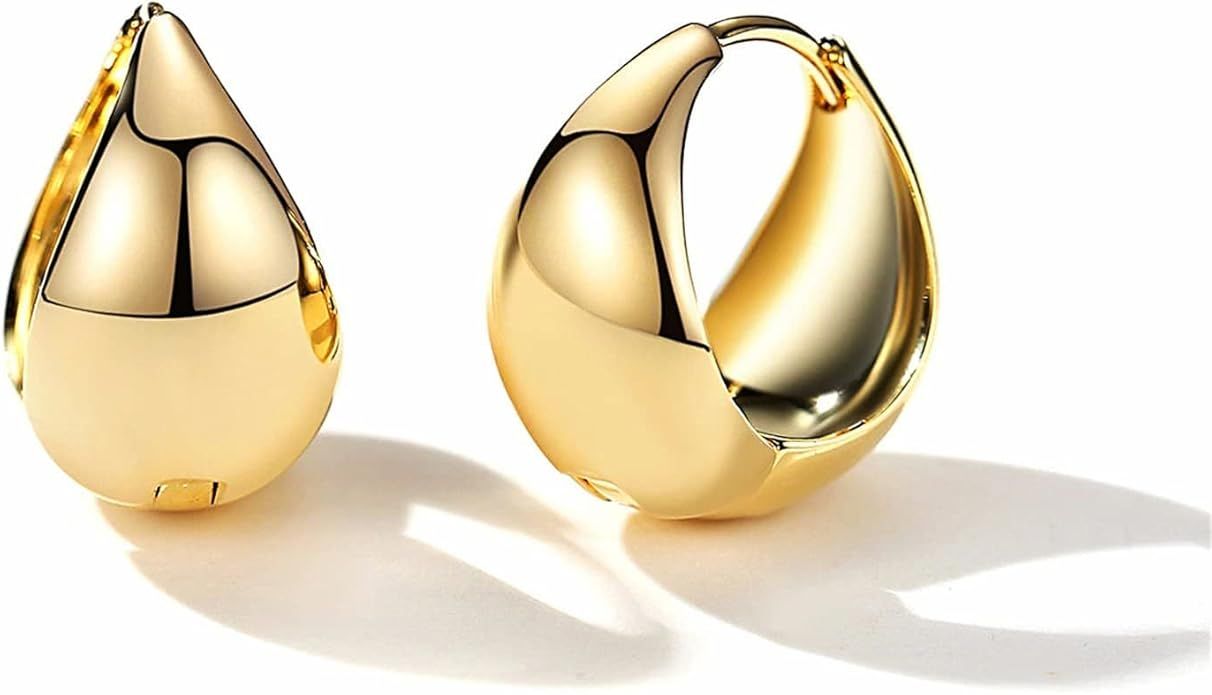 Chunky Gold Hoop Earrings 18K Gold Plated Hoop Earrings Chunky Huggie Earrings for Women, Minimal... | Amazon (US)