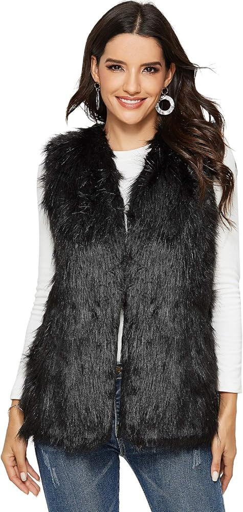 Escalier Women's Faux Fur Vest Waistcoat Sleeveless Jacket | Amazon (US)