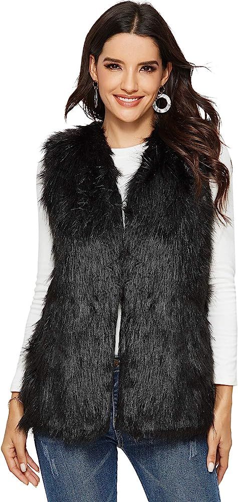 Escalier Women's Faux Fur Vest Waistcoat Sleeveless Jacket | Amazon (US)