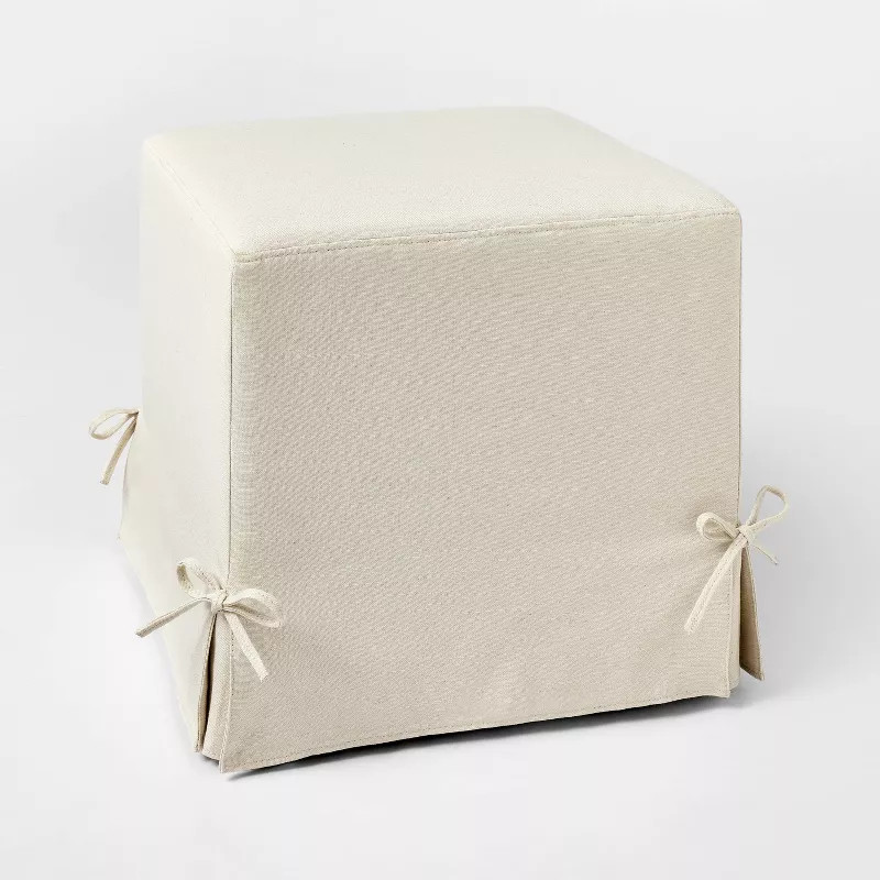 Lynwood Slipcover Cube Ottoman with Tie Details Cream - Threshold™ designed w/Studio McGee | Target