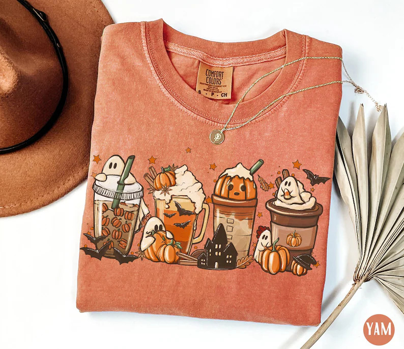 Comfort Colors® Halloween Coffee Shirt, Cute Fall Shirt for Women, Iced Coffee Lover Gift, Pumpk... | Etsy (US)