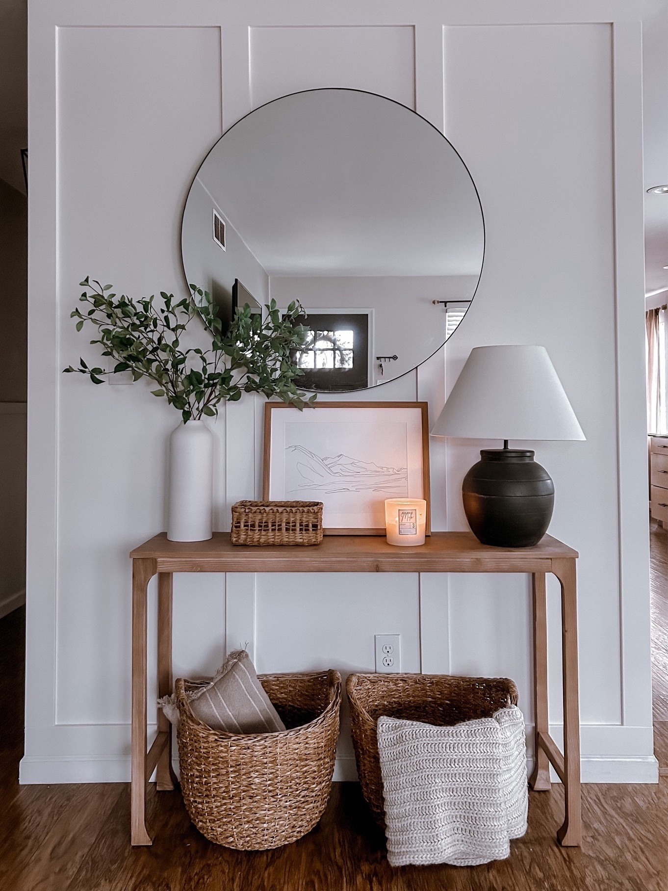 Entryway Console Styling 

Round mirror, entryway table, console table, greenery, stems, lamp, candle, entryway decor, baskets, wood console table, entryway table decor, spring greenery 

#LTKsalealert #LTKhome #LTKstyletip