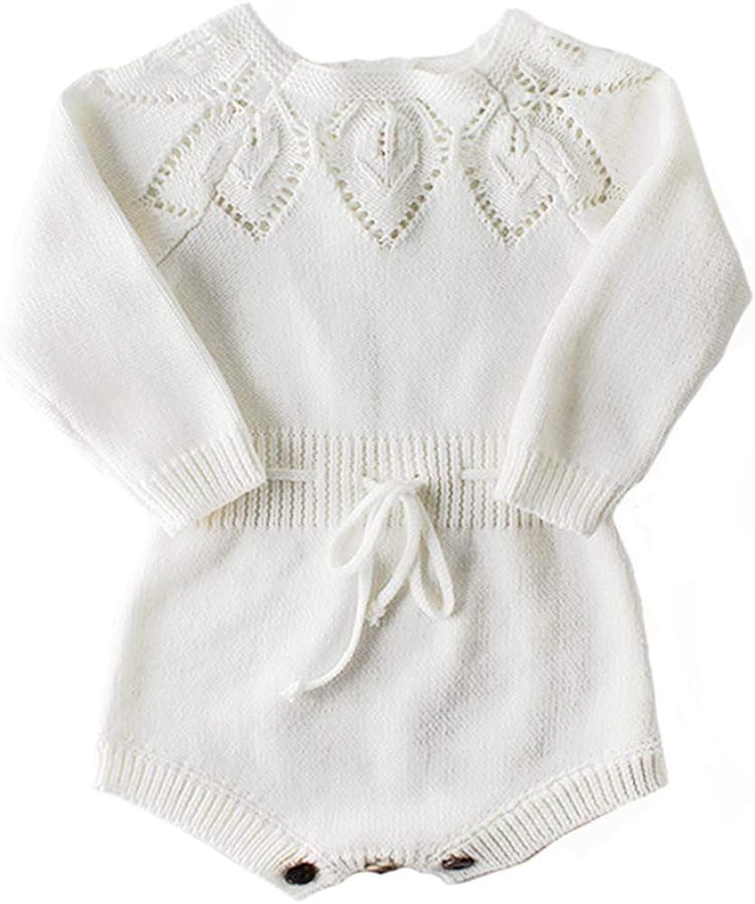 Newborn Baby Girls Cute Knit Strap Romper Leaves Pattern Jumpsuit Bodysuit | Amazon (US)