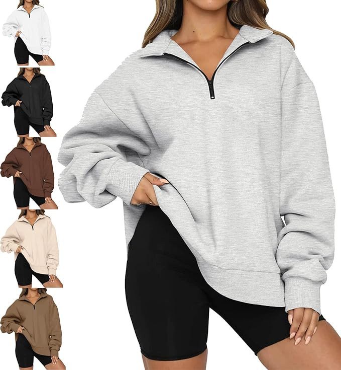 Womens Oversized Half Zip Pullover Long Sleeve Sweatshirt Quarter Zip Hoodie Sweater Teen Girls F... | Amazon (US)