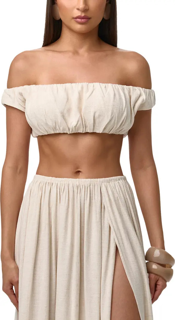 Naked Wardrobe Shirred Off the Shoulder Crop Top | Nordstrom | Nordstrom