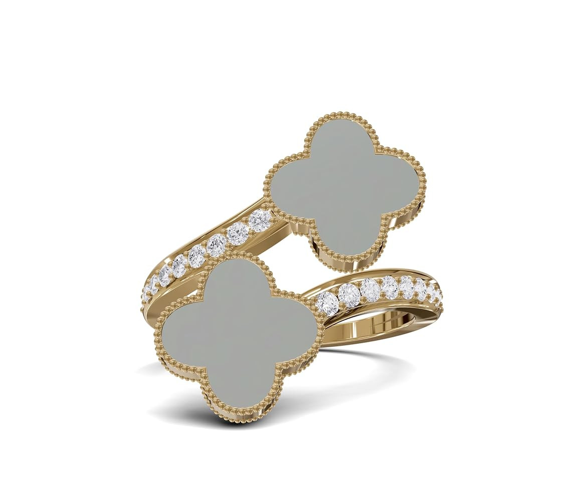 Women's 925 Silver Ring with Double Clover Design, Light Blue or Mother-of-Pearl Finish, Sparklin... | Amazon (US)