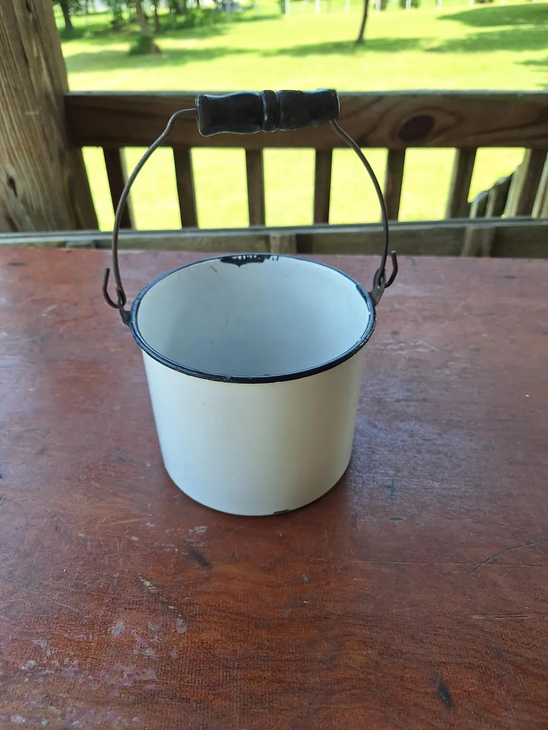 Vintage Enamel Enamelware Farmhouse Kitchen Planter Berry Bucket Pail Black Stripe Cottage Decor ... | Etsy (US)