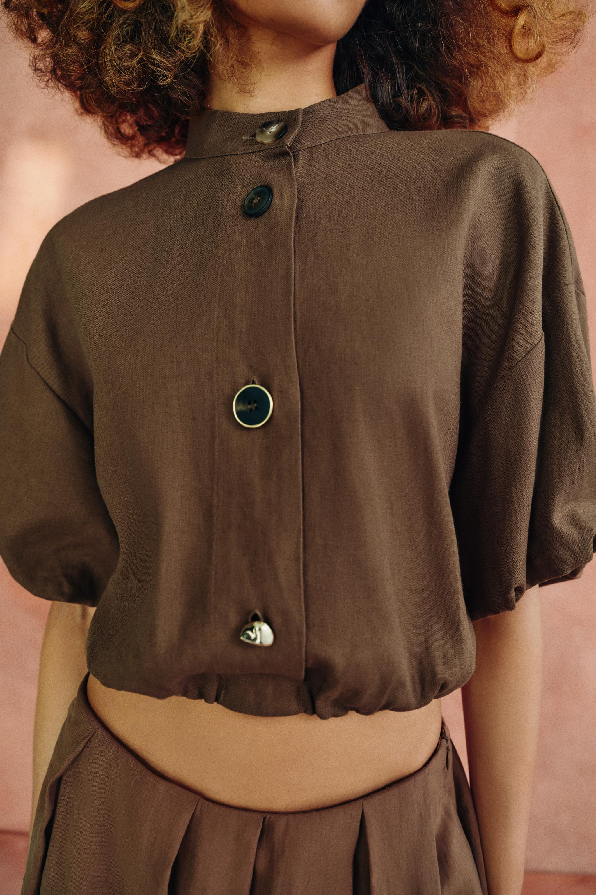 LINEN BLEND BALLOON SHIRT | Zara US