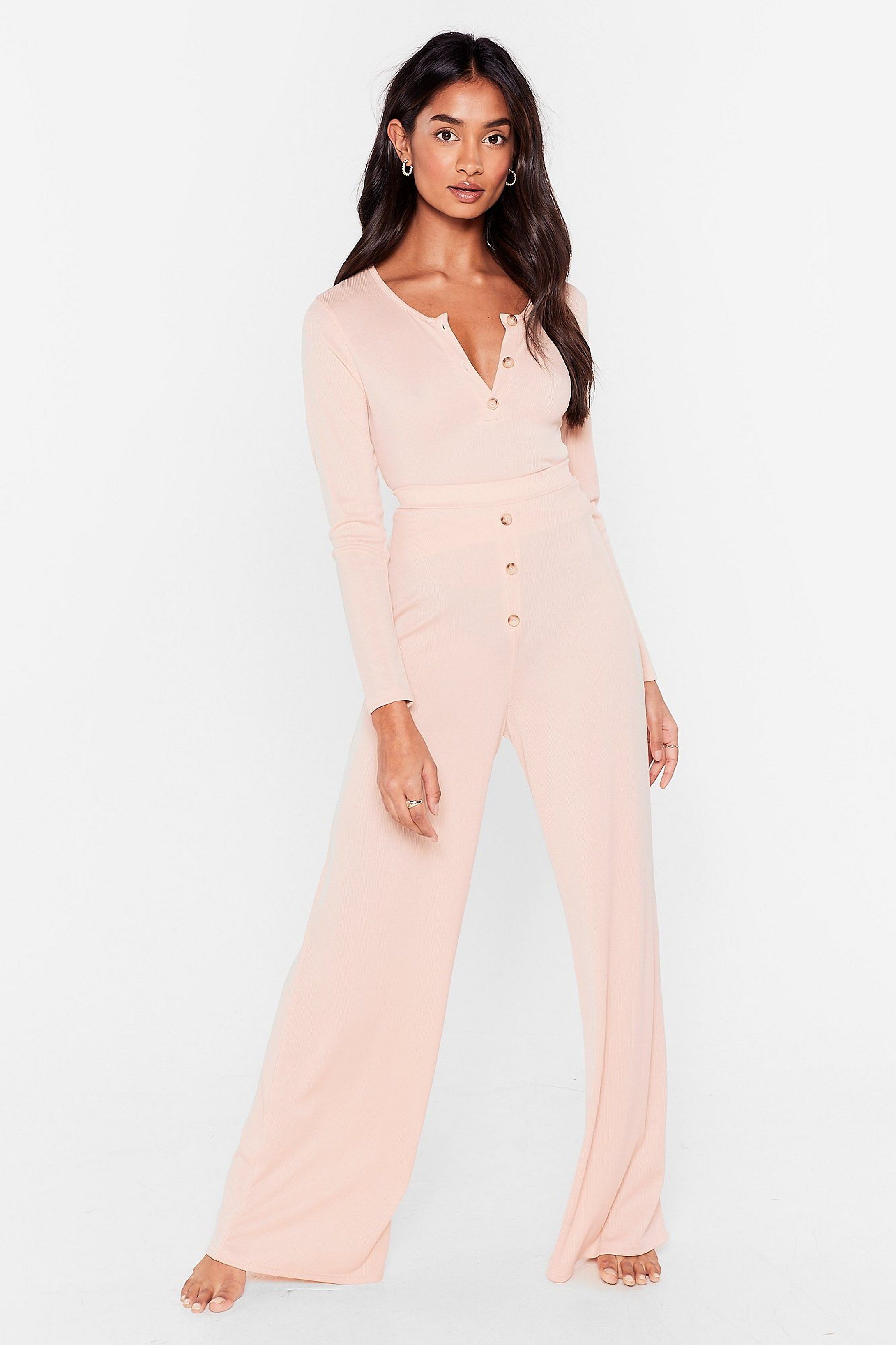 Button Top of It Ribbed Wide-Leg Pants Lounge Set | NastyGal (US & CA)