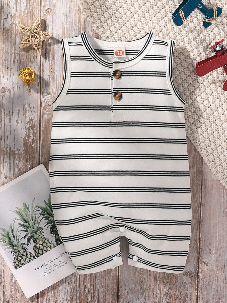 Baby Striped Button Front Romper | SHEIN