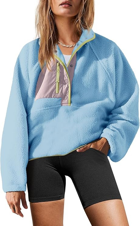 Yanekop Womens Fuzzy Fleece Pullover Sherpa Sweatshirt Long Sleeve Button Down Sweater Jacket wit... | Amazon (US)