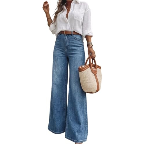 Women's High Waisted Wide Leg Jeans Classic 5-Pocket Dark Wash Long Bootcut Denim Pants for Casua... | Amazon (US)