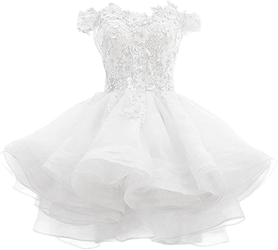 Tsbridal Women's Off The Shoulder Organza Short Homecoming Dress Lace Applique Junior Formal Cock... | Amazon (US)