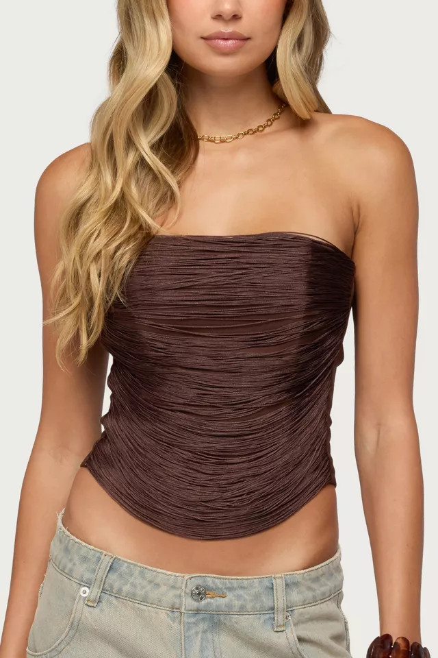 Edikted Raddix Fringed Strapless Corset in Brown, Women's at Urban Outfitters | Urban Outfitters (US and RoW)