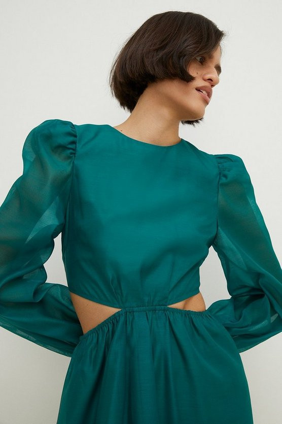 Cut Out Blouson Organza Midi Dress | Oasis UK & IE