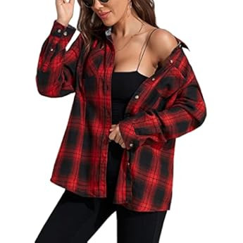 KevaMolly Plaid Long Sleeve Flannel Shirts for Women Loose Fit Boyfriend Button Down Shirt Casual Fl | Amazon (US)