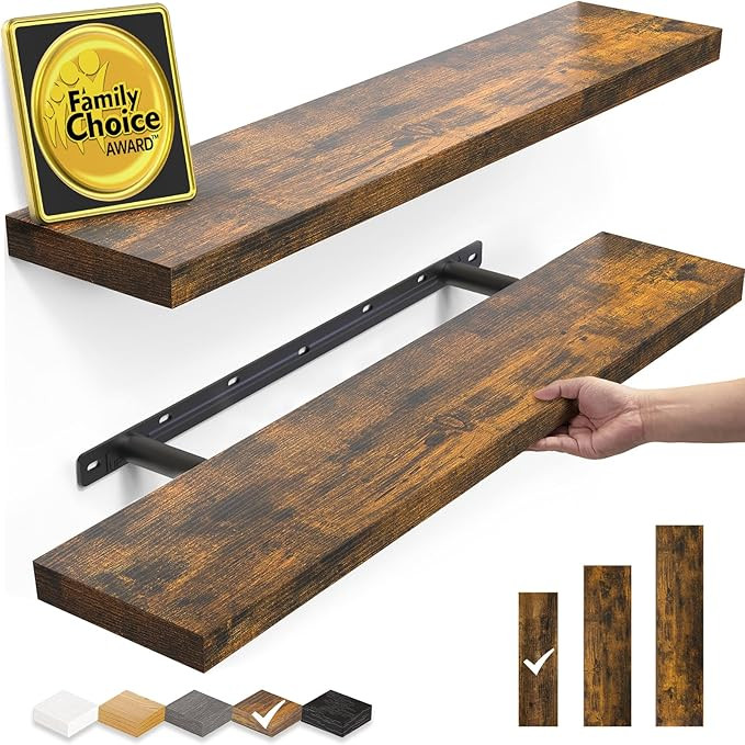 BAYKA Floating Shelves Set of 2, 22.5 inches Farmhouse Rustic Wood Wall Mounted Shelves for Bathr... | Amazon (US)