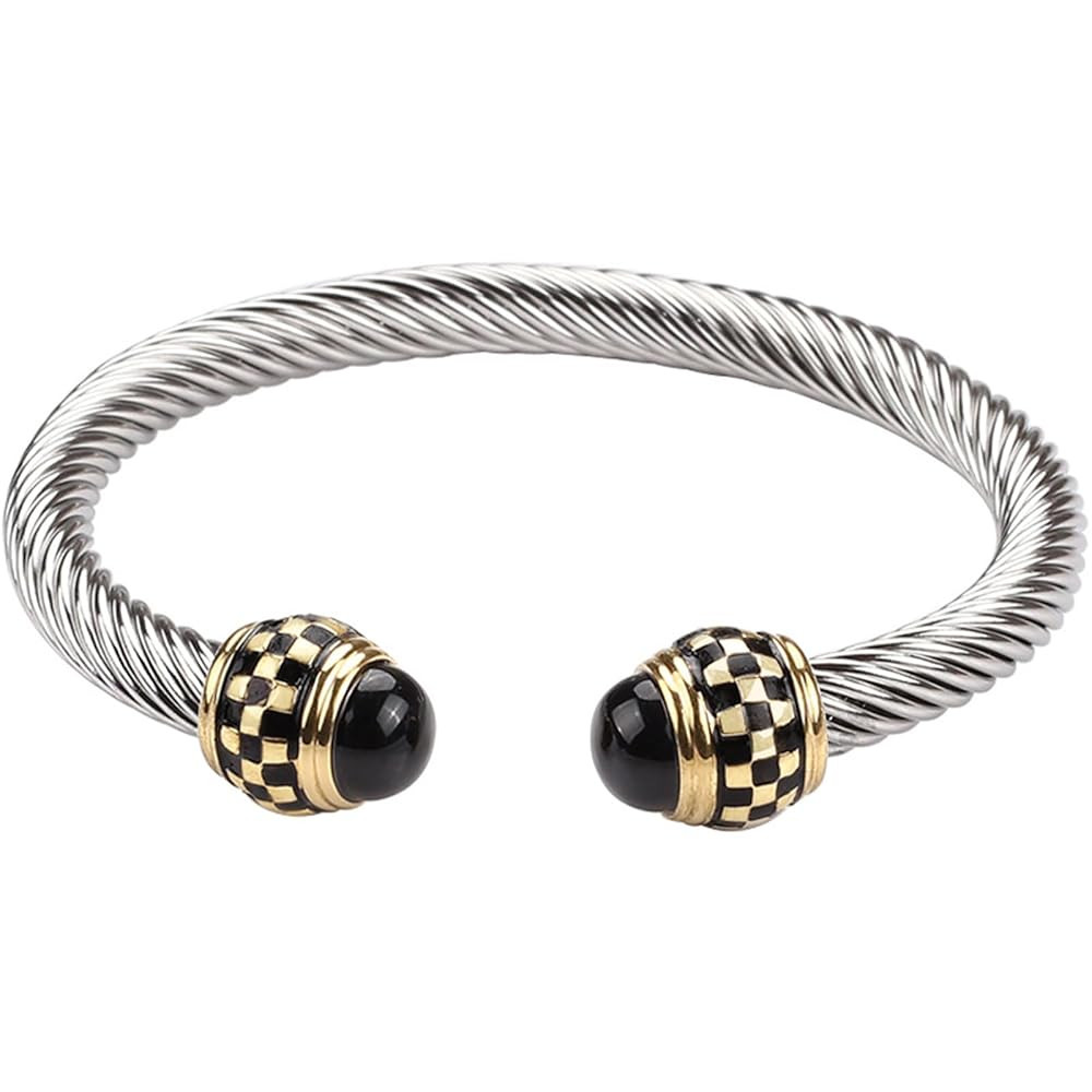 Designer Twisted Cable Bracelets | Stainless Steel Two Toned Cable Cuff Bracelets Bangles for Wom... | Amazon (US)