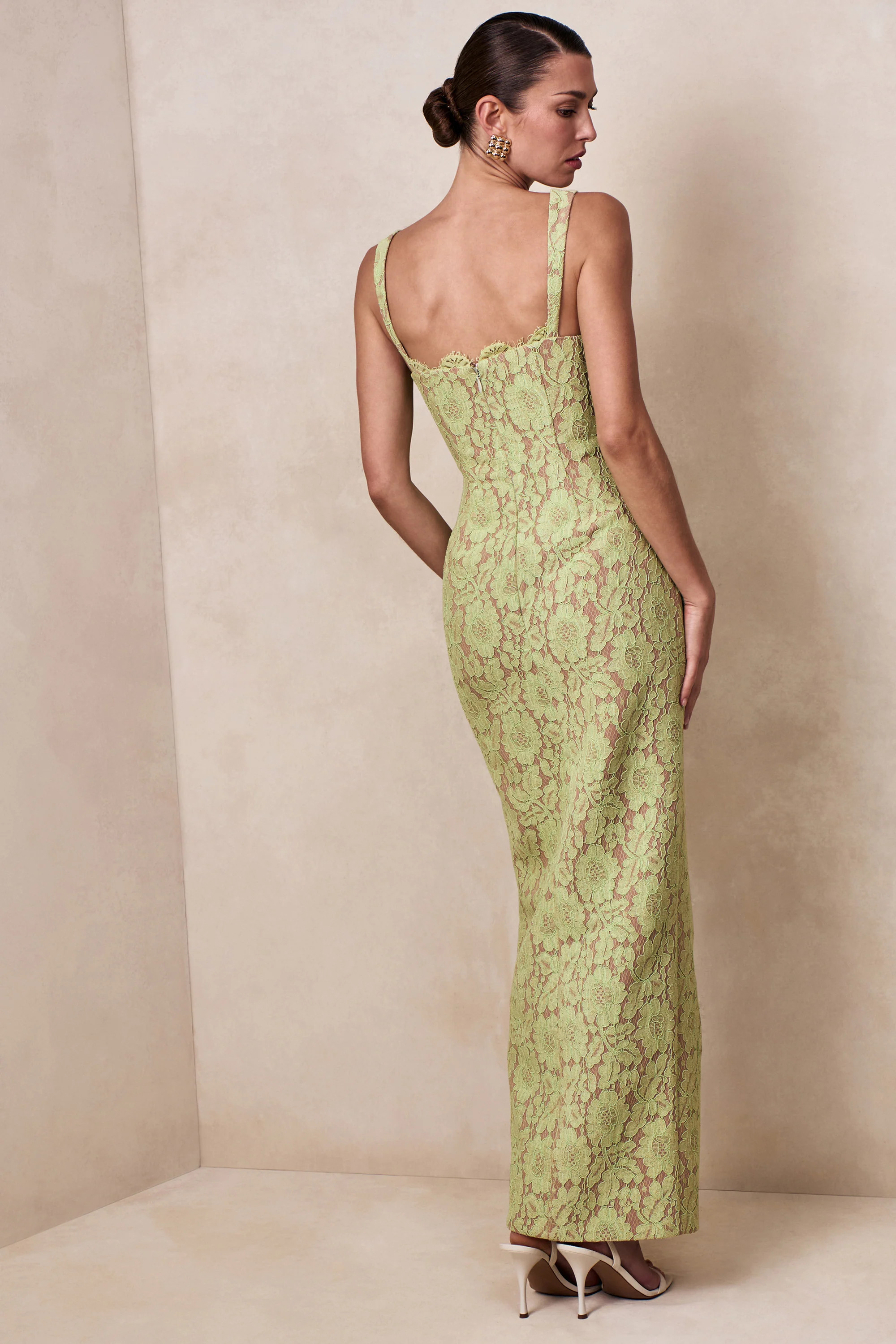 Zarisse | Green Lace Square-Neck Maxi Dress | Club L London