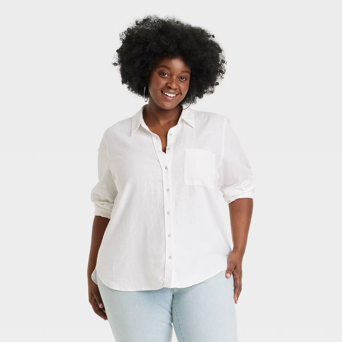 Women's Linen Long Sleeve Collared Button-Down Shirt - Universal Thread™ | Target