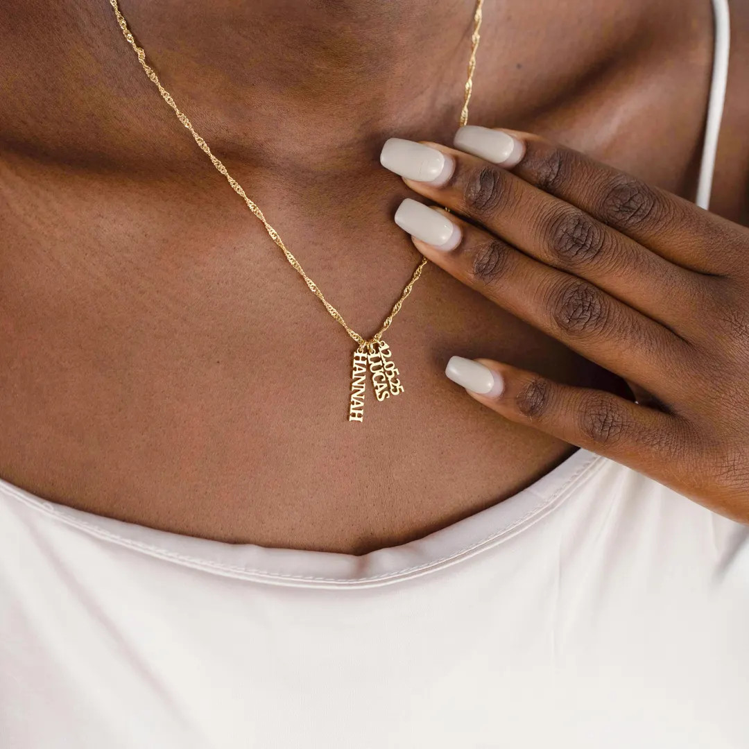 14K Gold Vertical Name Necklace, Family Name/kids Name Necklace, Custom Multi Name Necklace, Pers... | Etsy (US)