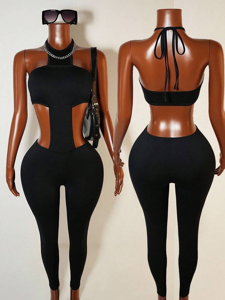 BamGleam Halloween Fashionable Sexy Backless Halter Neck Jumpsuit | SHEIN