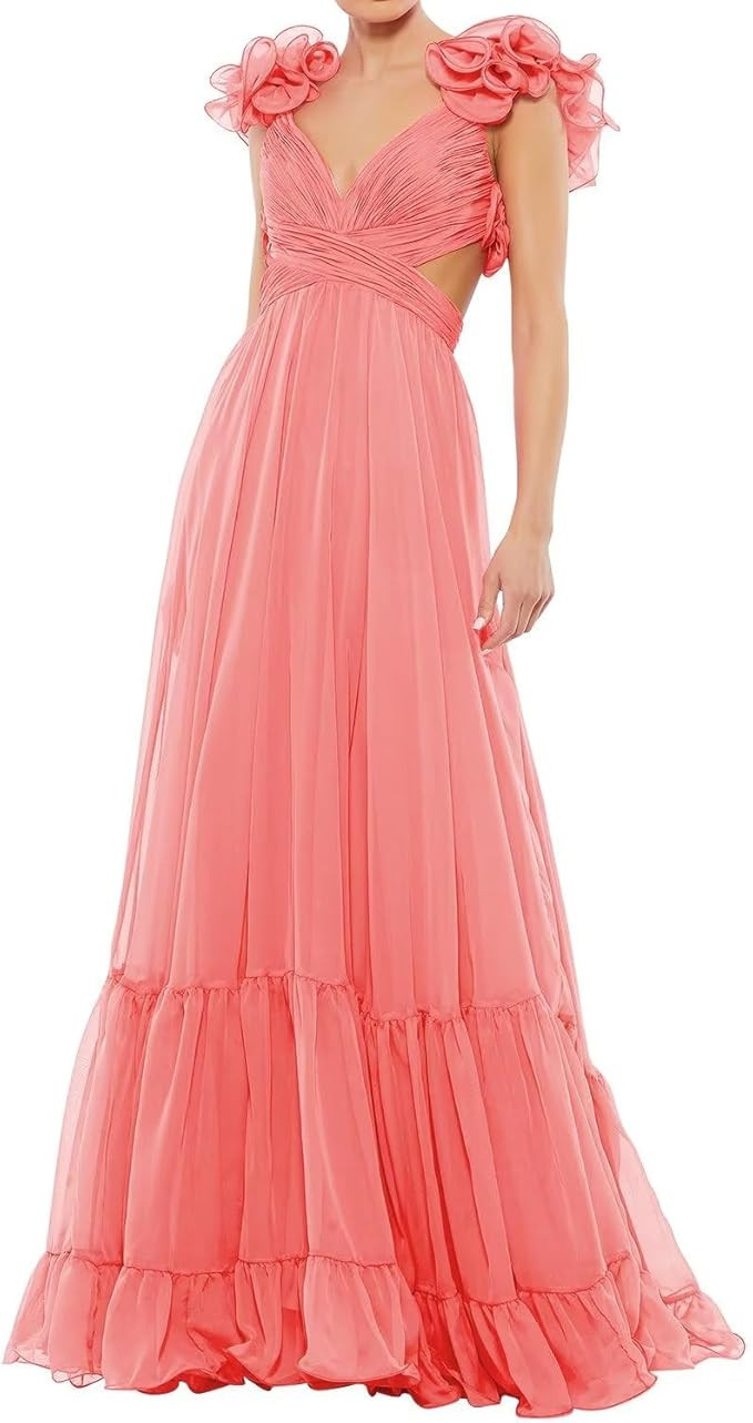 SHSUREVE Chiffon Ruffle Prom Dresses Long for Women A Line Bridesmaid Dresses Tiered Backless For... | Amazon (US)