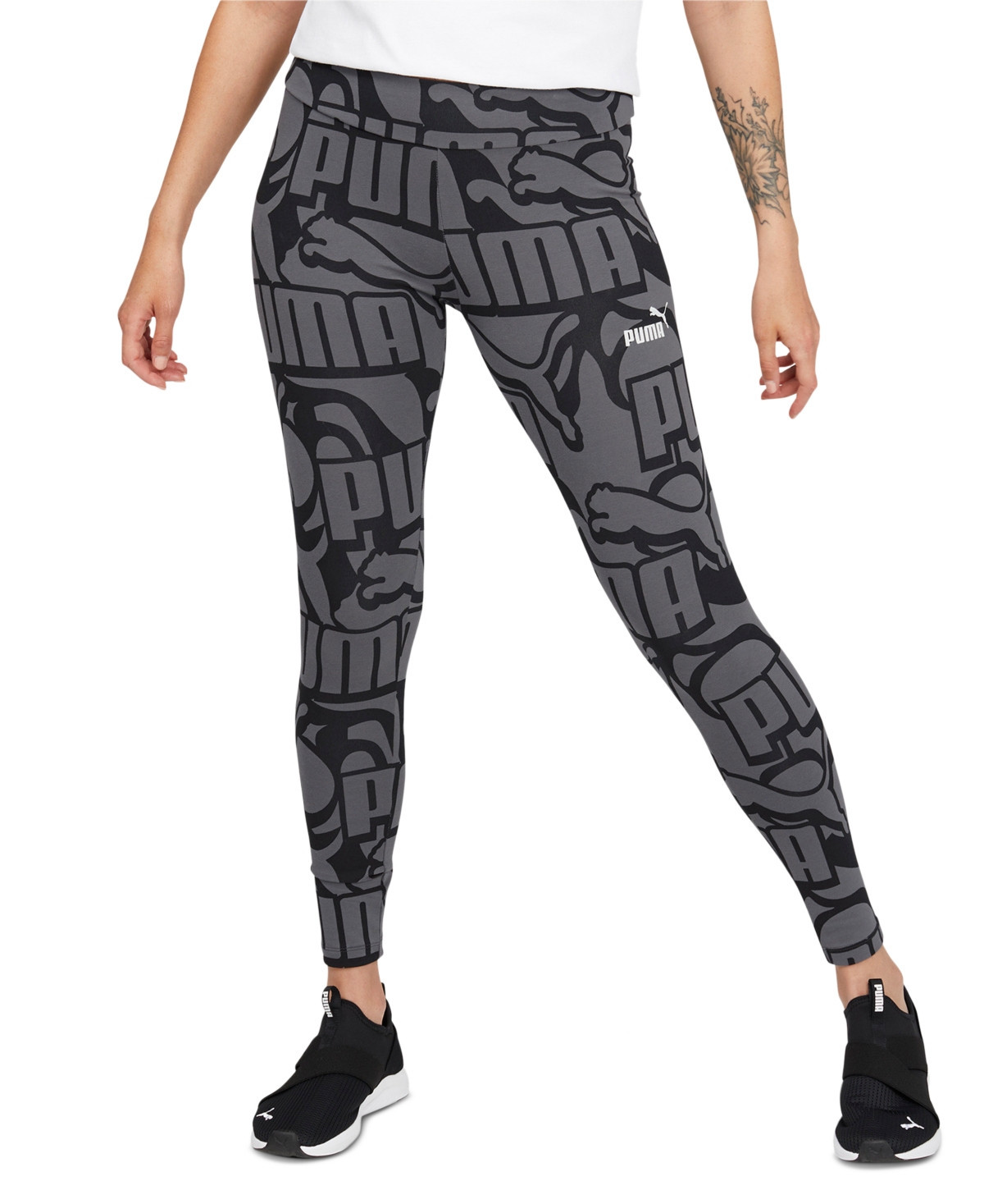 Puma Women's Mid-Rise Abstract-Logo Pull-On Leggings | Macys (US)