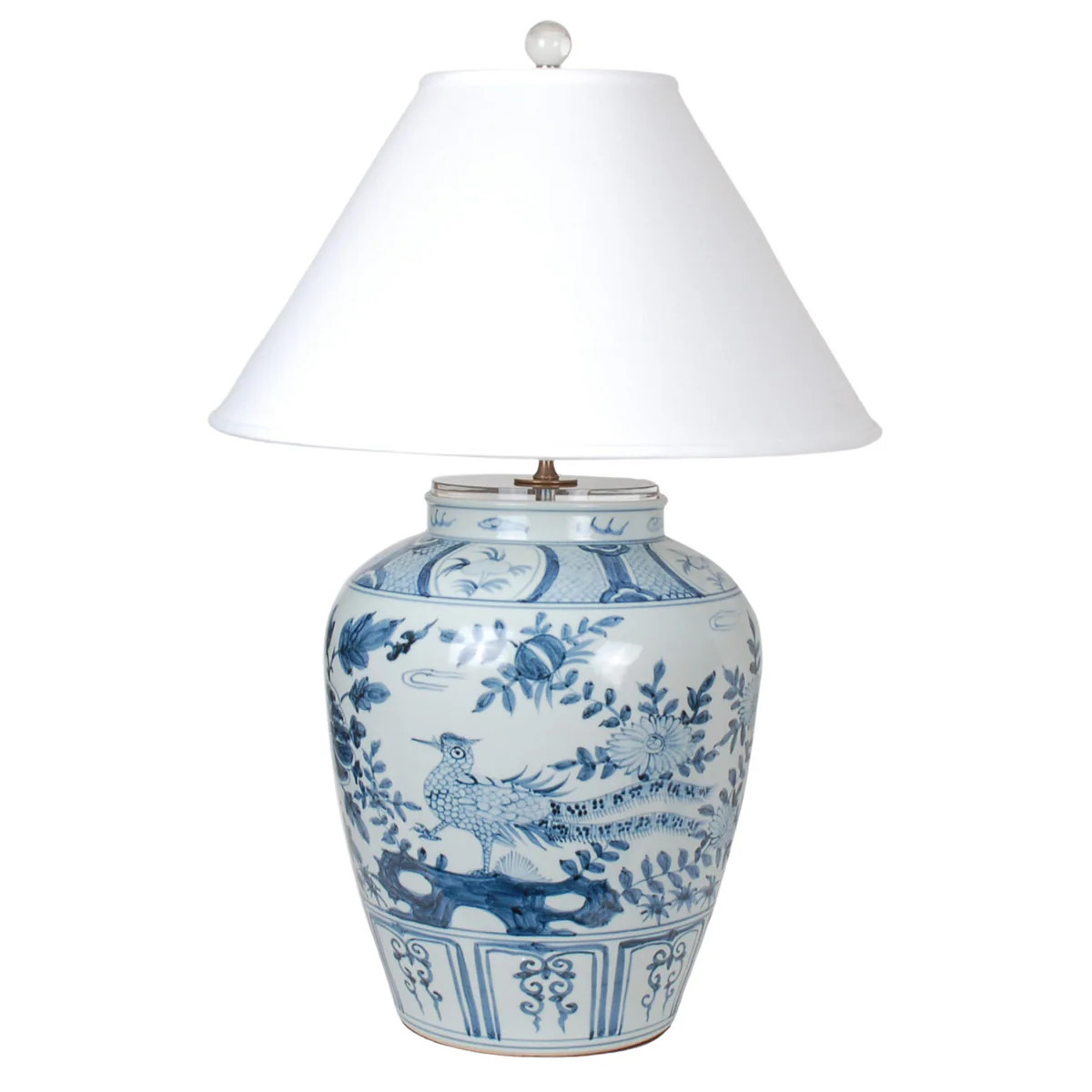 31″ Blue and White Bird and Flower Vase Lamp | The Well Appointed House, LLC
